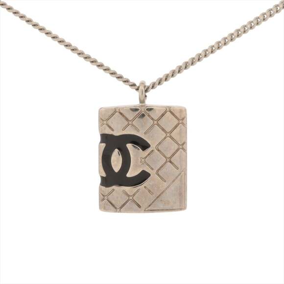 CHANEL Authentic Silver Logo Necklace